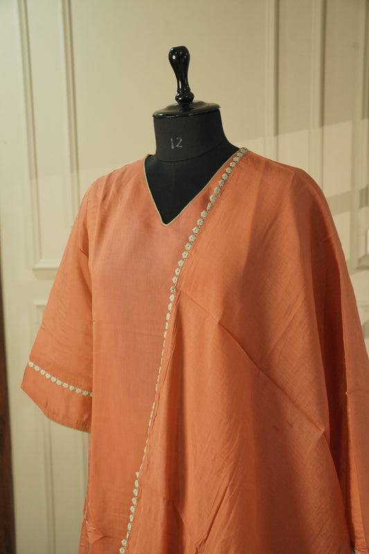 Peach Silk Blend Salwar Suit with Lace Dupatta | 3-Piece Set