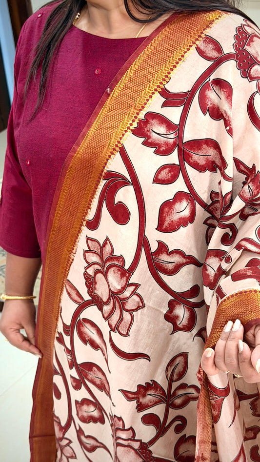 Arunam-Deep Maroon with Kalamkari Dupatta