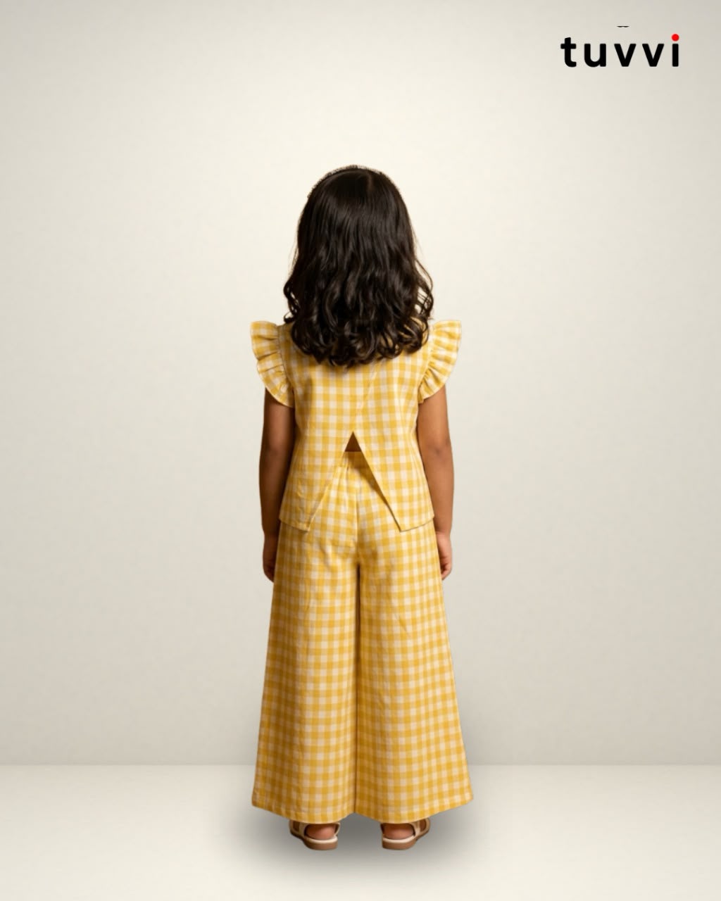 Yellow Gingham Cotton Co-ord Set for Girls (2–8 Years)
