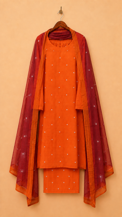 Kanali-Bright Orange with Maroon Dupatta