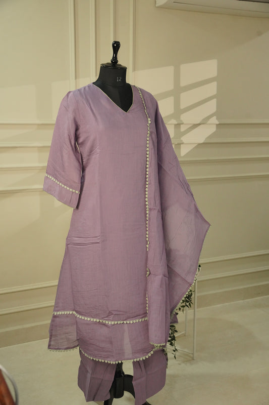 Soft Lavender Silk Blend Salwar set | 3-Pcs set