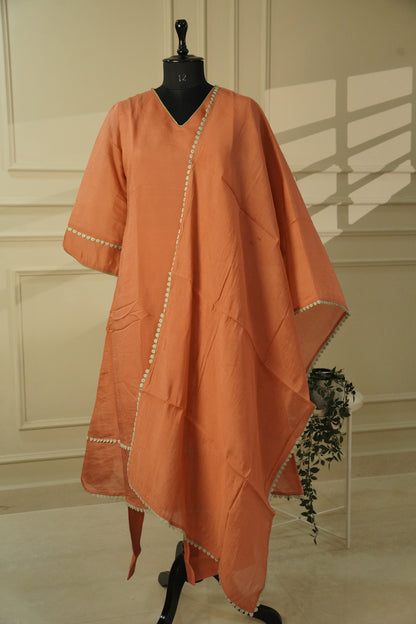 Peach Silk Blend Salwar Suit with Lace Dupatta | 3-Piece Set