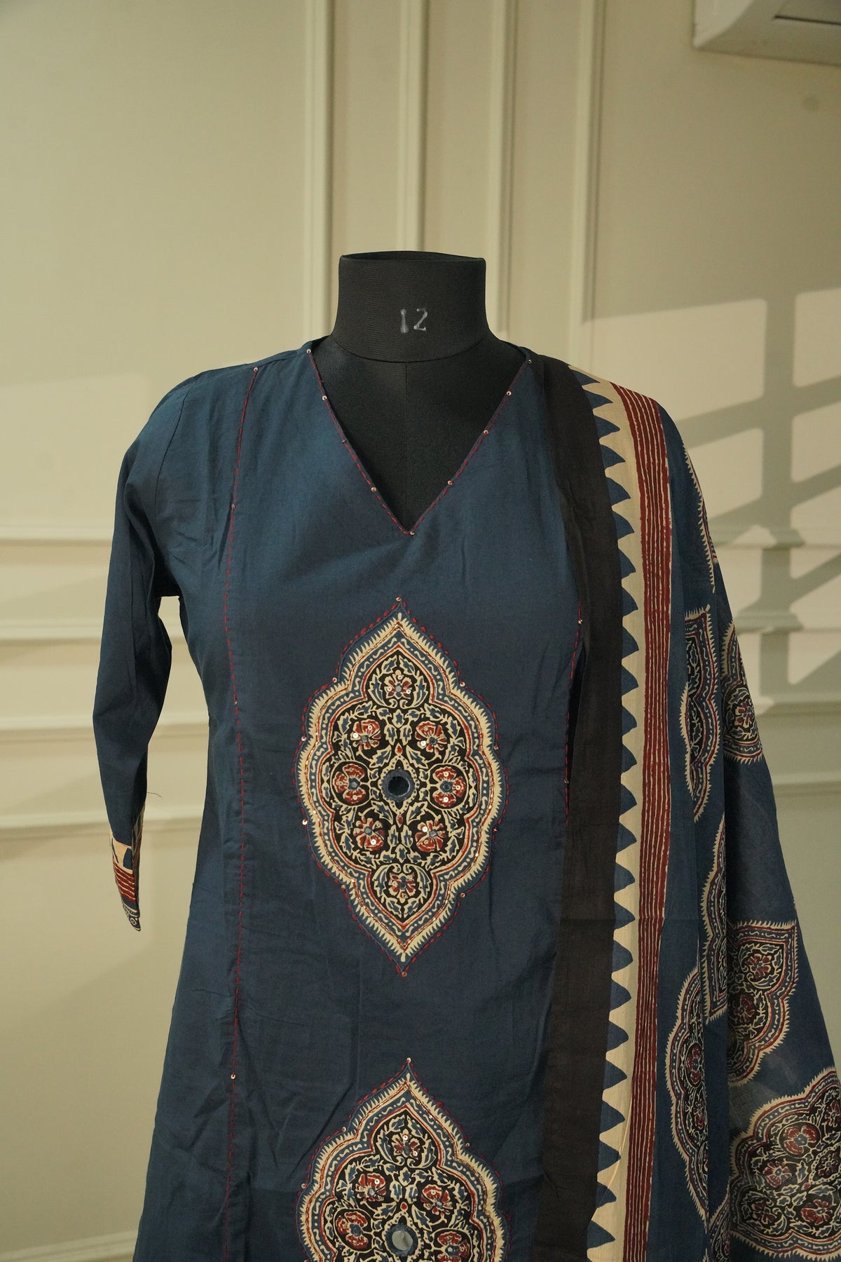 Indigo Blue Pure Cotton Salwar Suit with Mull Cotton Printed Dupatta | 3-Piece Set