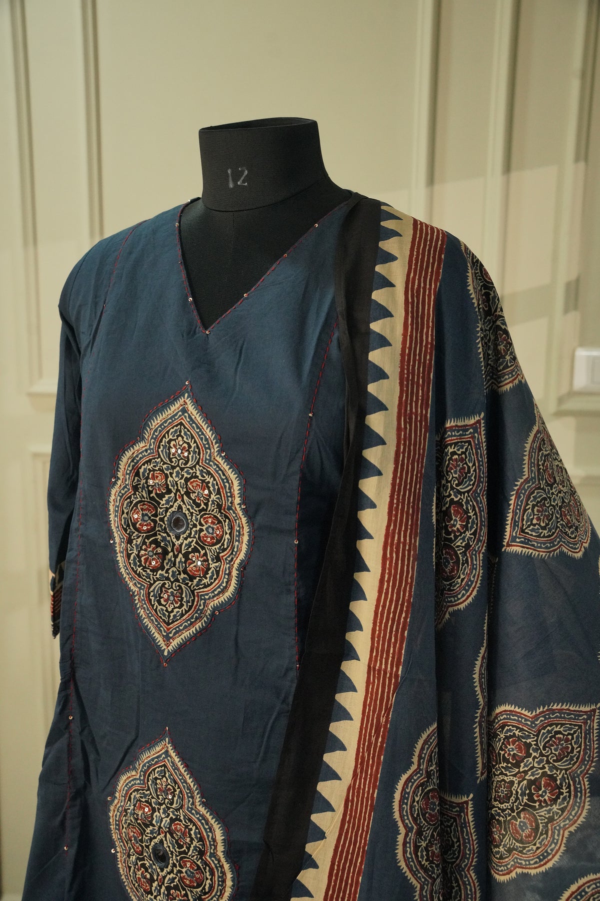 Indigo Blue Pure Cotton Salwar Suit with Mull Cotton Printed Dupatta | 3-Piece Set