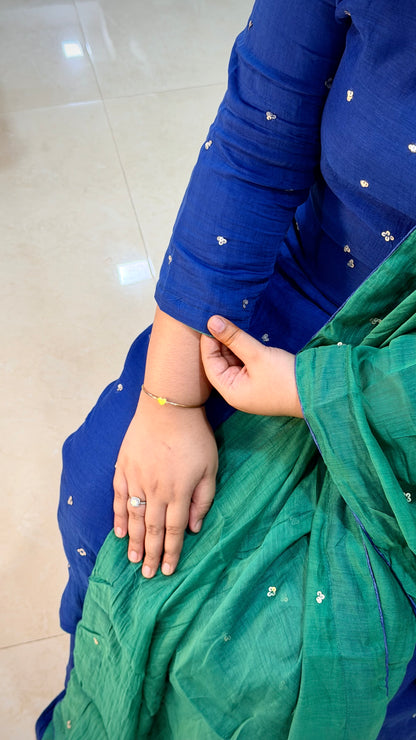Kaarmugil- Indigo Blue suit with Green Dupatta
