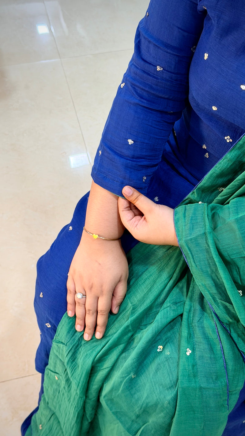 Kaarmugil- Indigo Blue suit with Green Dupatta
