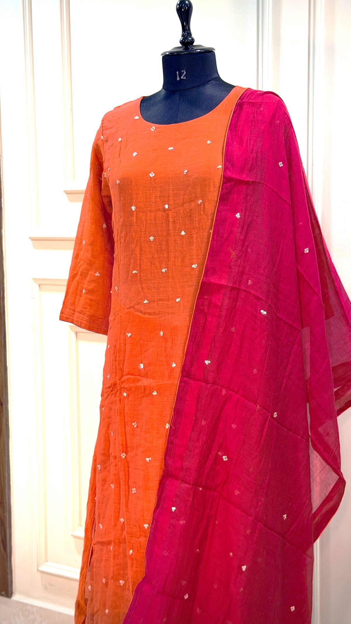 Kanali-Bright Orange with Maroon Dupatta