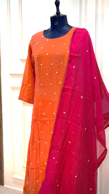 Kanali-Bright Orange with Maroon Dupatta