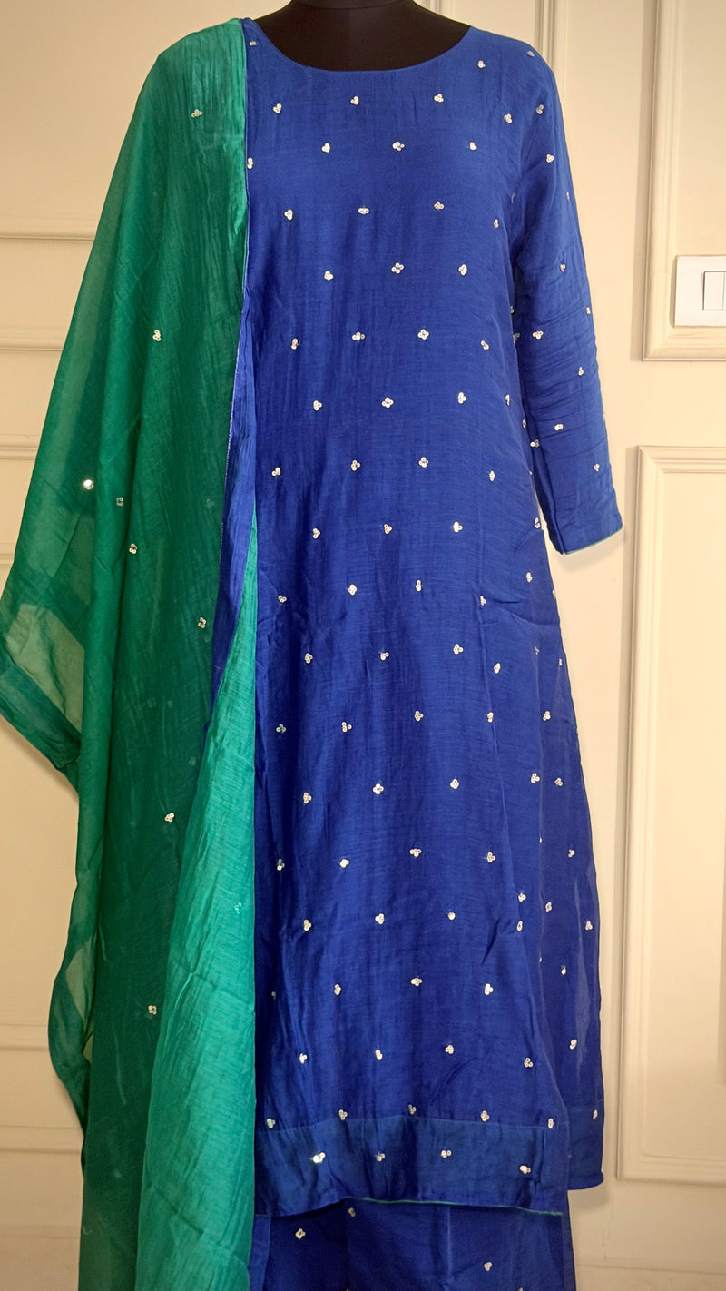 Kaarmugil- Indigo Blue suit with Green Dupatta