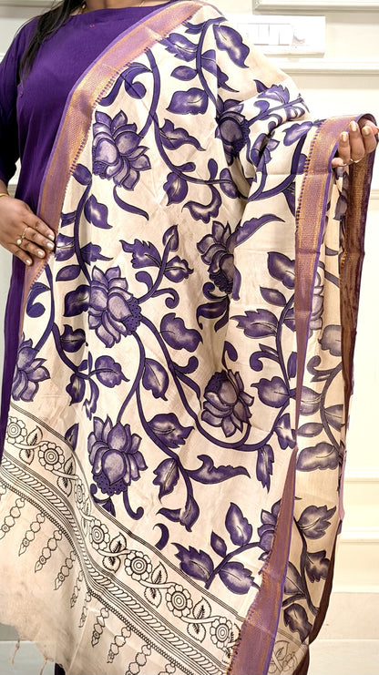 Nilalohita -Rich Purple with Mirror Work, Kalamkari Nizam border Dupatta