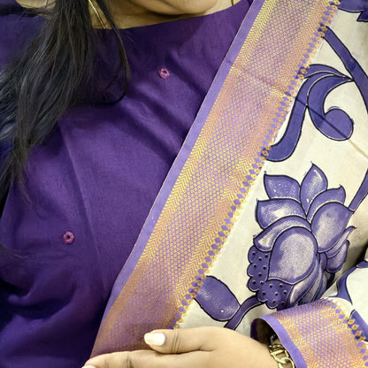 Nilalohita -Rich Purple with Mirror Work, Kalamkari Nizam border Dupatta