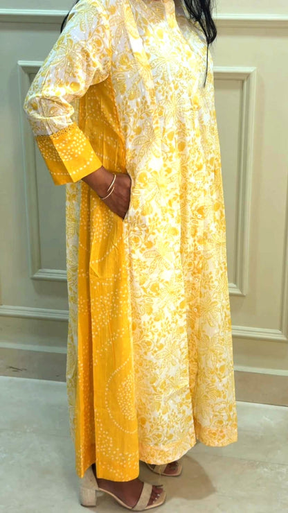 Sunset Marigold Bandhani Border Dobby Cotton Kurta