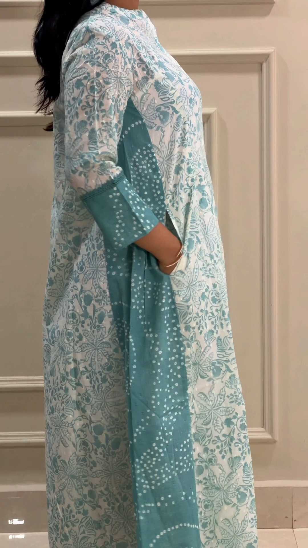 Sea Blue Bandhani Border Dobby Cotton Kurta