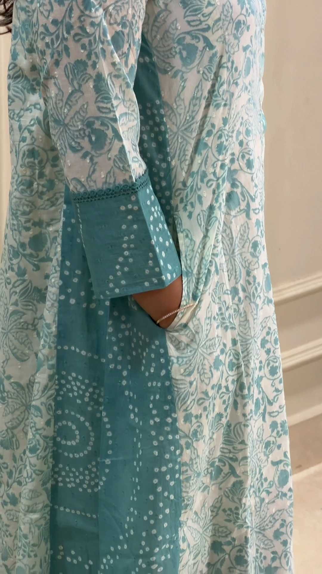 Sea Blue Bandhani Border Dobby Cotton Kurta