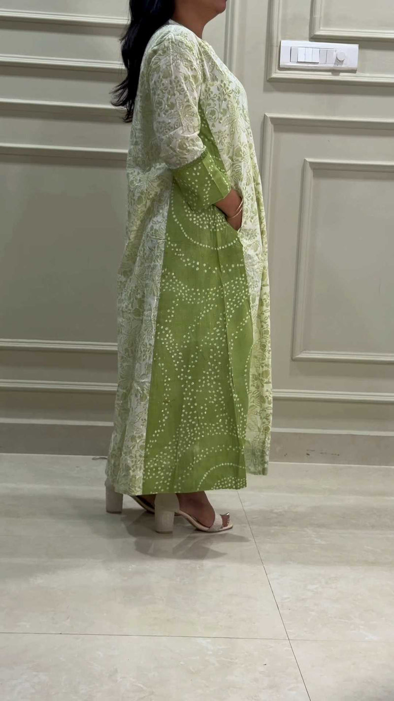 Pistachio Green Bandhani Border Dobby Cotton Kurta