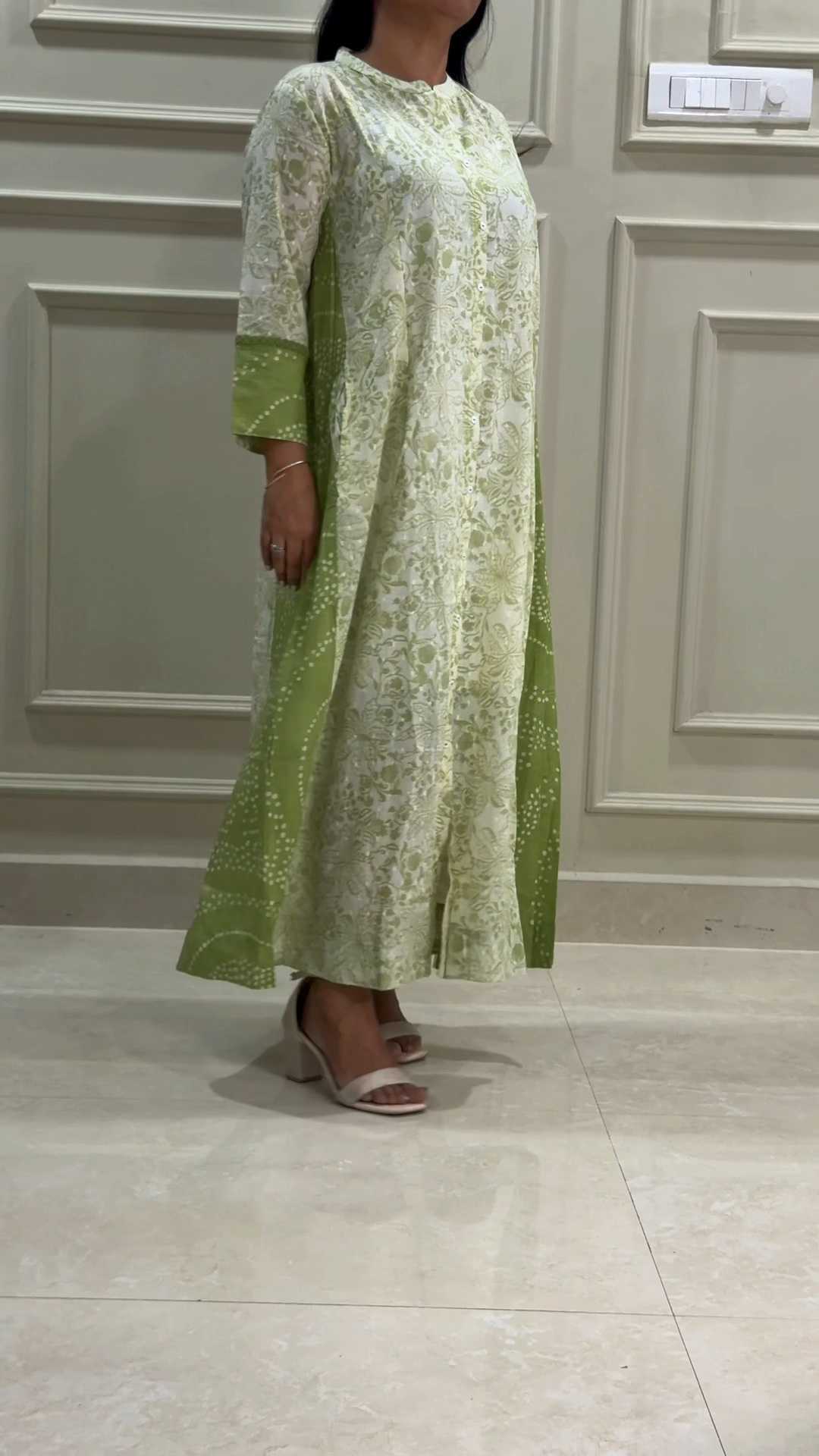 Pistachio Green Bandhani Border Dobby Cotton Kurta