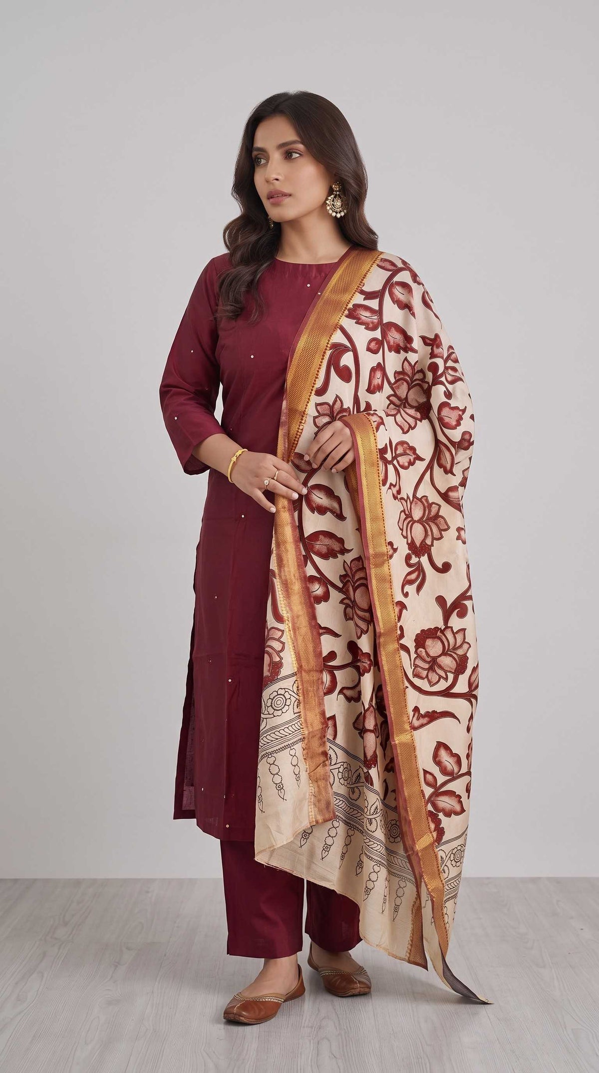 Arunam-Deep Maroon with Kalamkari Dupatta