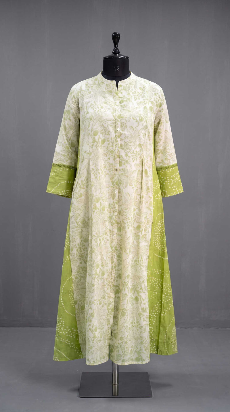 Pistachio Green Bandhani Border Dobby Cotton Kurta
