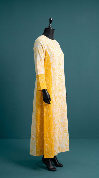 Sunset Marigold Bandhani Border Dobby Cotton Kurta