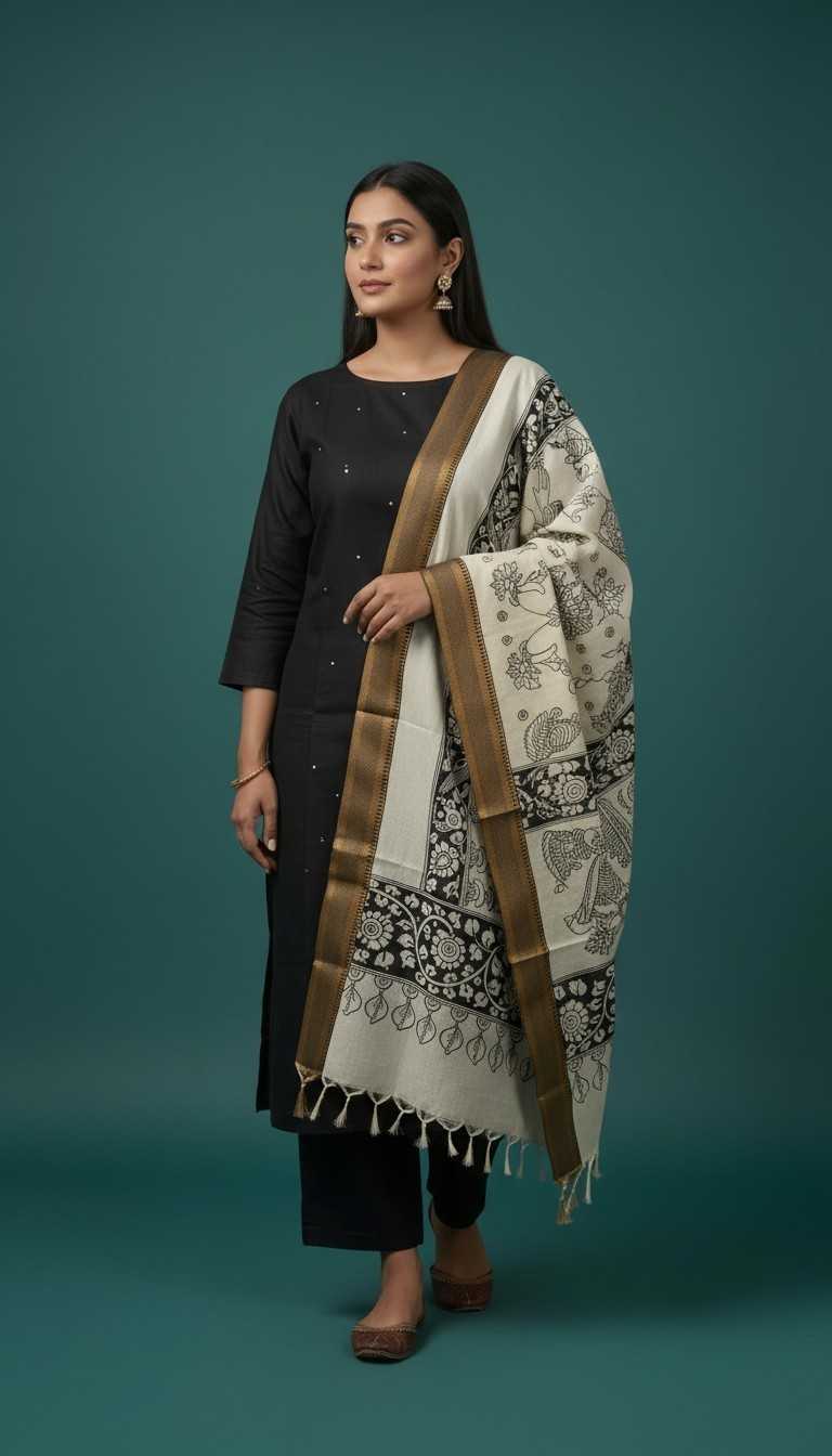 Kaanthi -Black Salwar with Kalamkari Dupatta