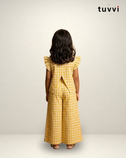 Yellow Gingham Cotton Co-ord Set for Girls (2–8 Years)