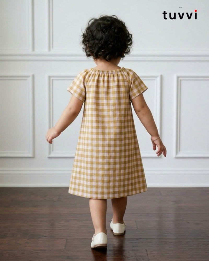 Purple-Brown Gingham Cotton Dress for Girls (2–8 Years) | TuvvI